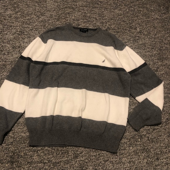 Náutica mens’s sweater white and grey striped size large - Picture 3 of 9